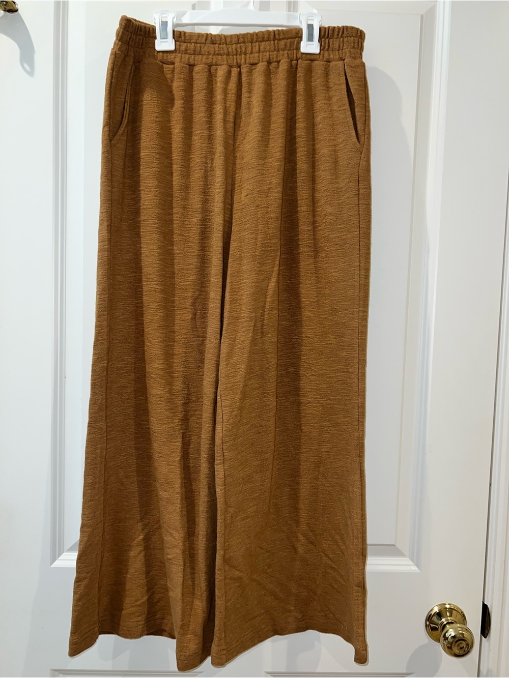 Zenana Outfitters Knitted Wide-Leg Pants in Camel Brown